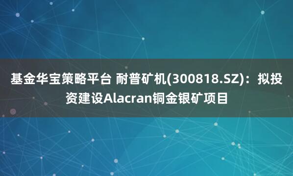 基金华宝策略平台 耐普矿机(300818.SZ)：拟投资建设Alacran铜金银矿项目